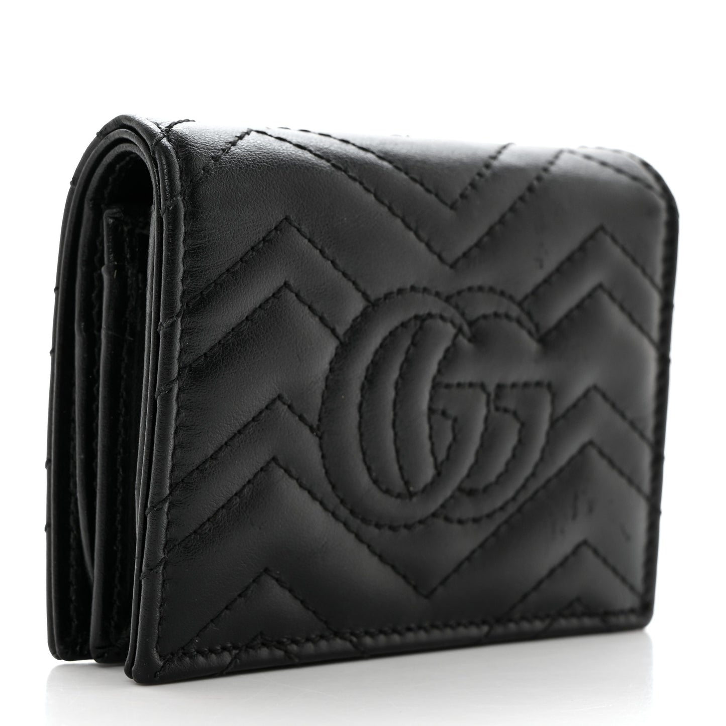 Calfskin Matelasse GG Marmont Card Case Wallet Black