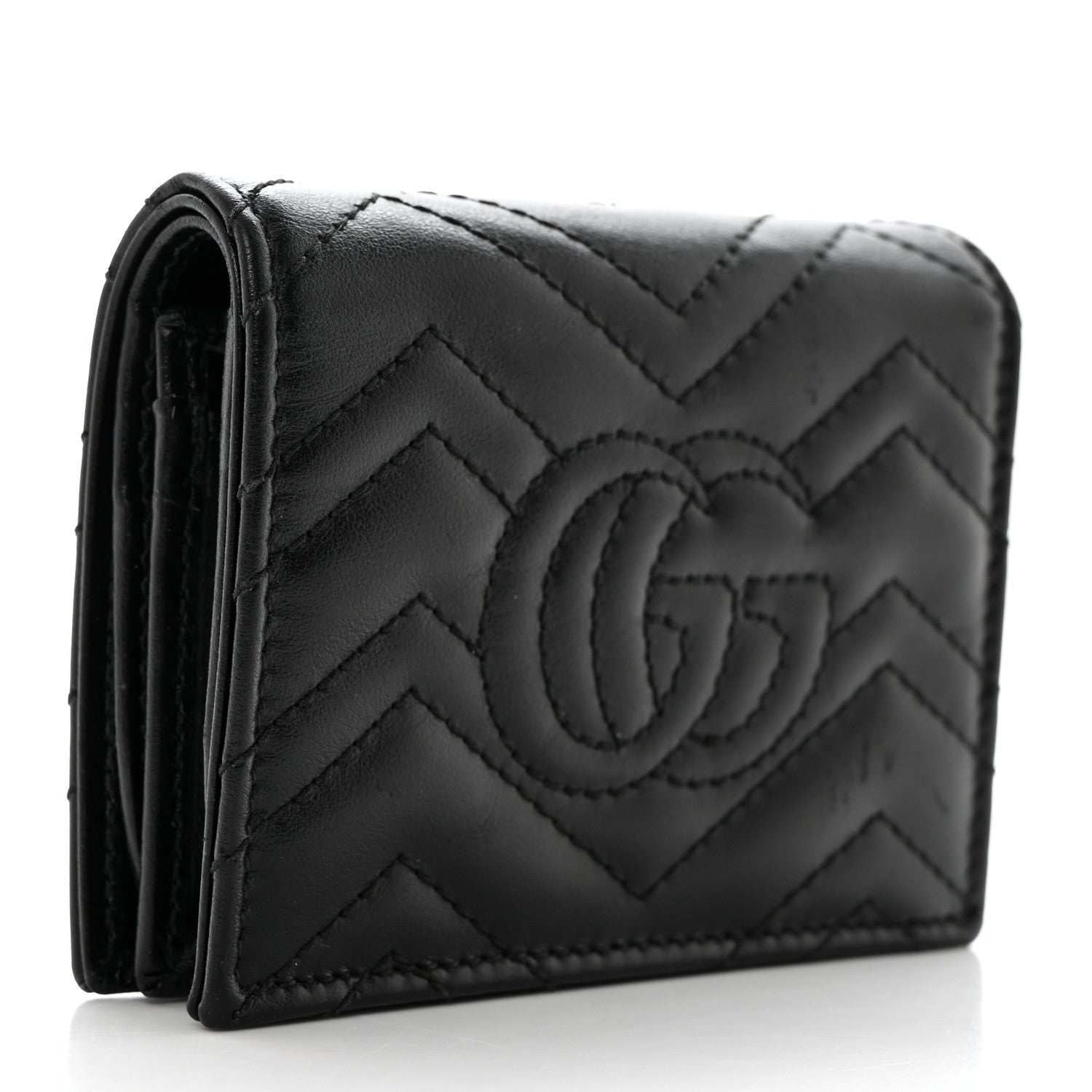 Gucci Calfskin Matelasse GG Marmont Card Case Wallet Black 3 of 8