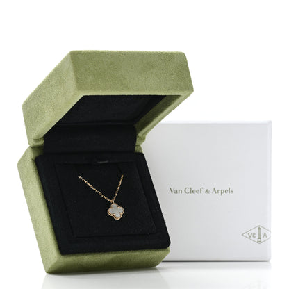 Van Cleef & Arpels 18K Yellow Gold Mother of Pearl Sweet Alhambra Pendant Necklace 7 of 7