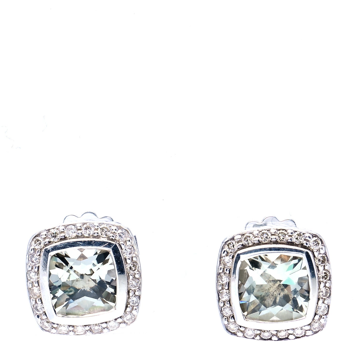 David Yurman Sterling Silver Diamond Prasiolite 7mm Petite Albion Earrings 1 of 6