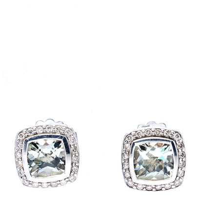David Yurman Sterling Silver Diamond Prasiolite 7mm Petite Albion Earrings 1 of 6