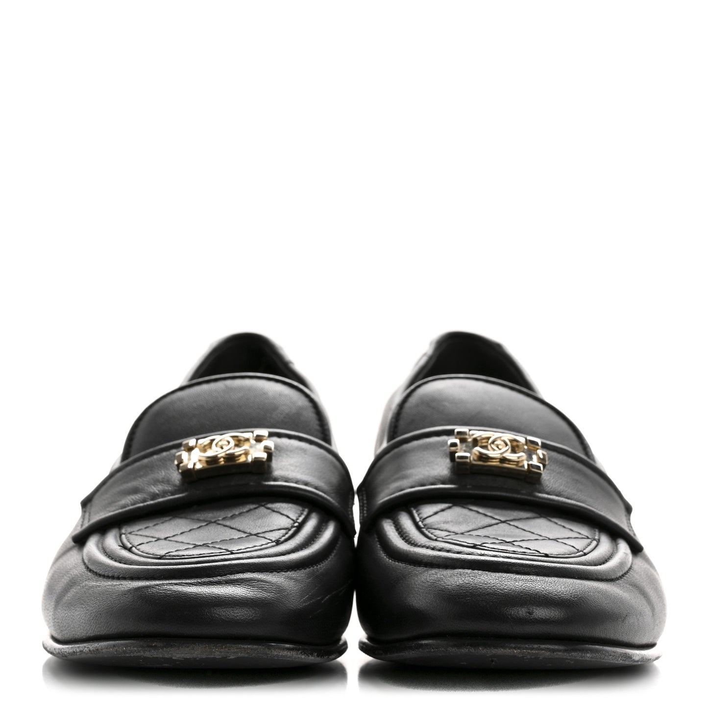 Lambskin Quilted Boy Loafers 39.5 Black