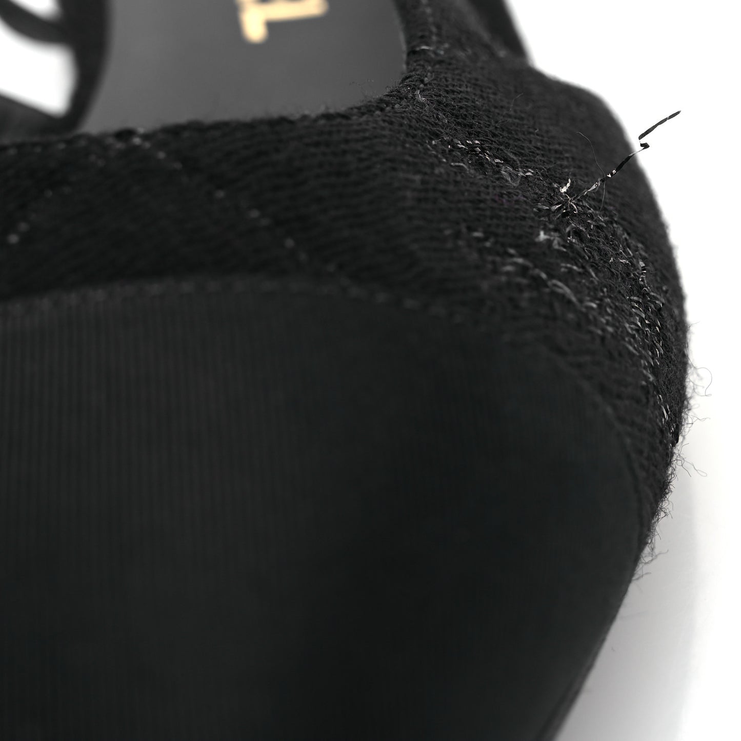 Wool Grosgrain Cap Toe CC Logo Slingback Flats 37.5 Black