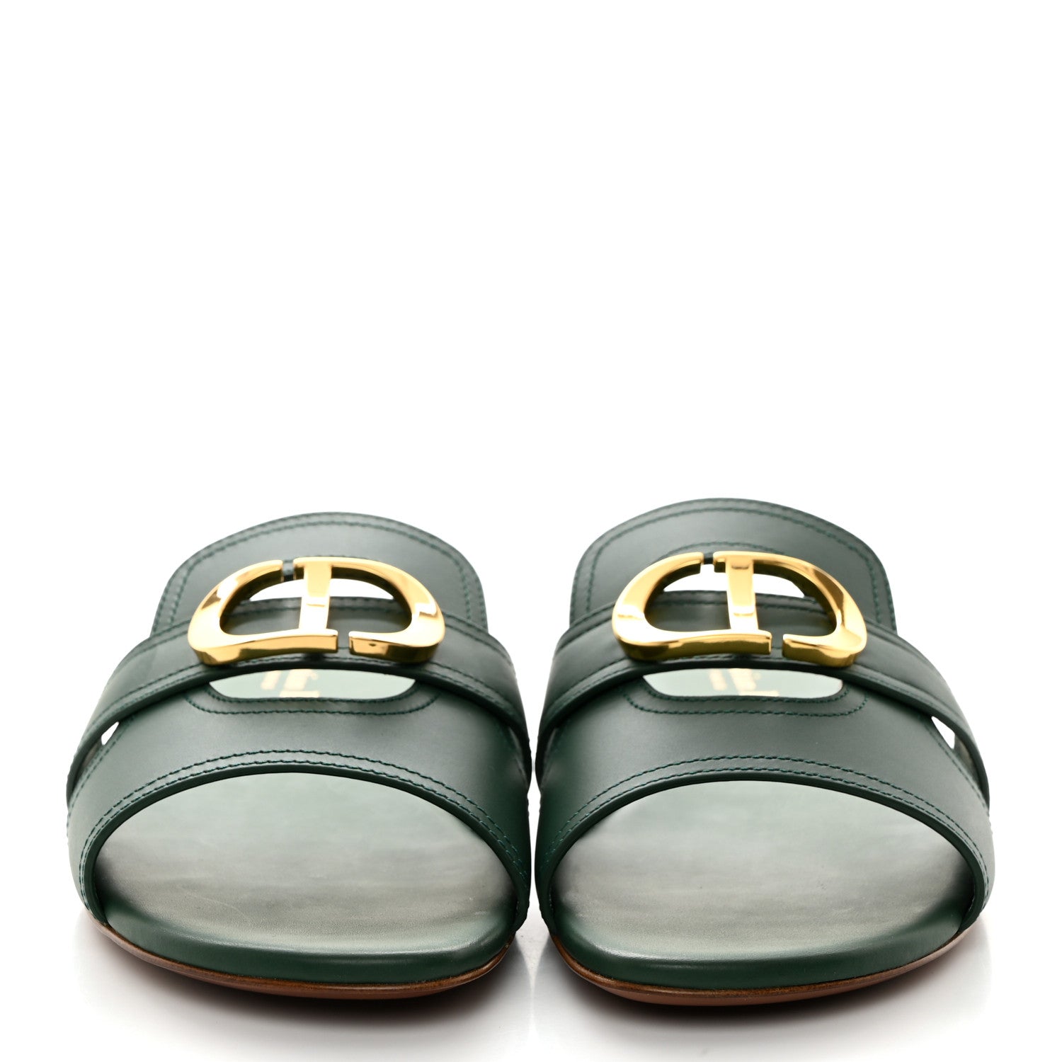 Christian Dior Calfskin 30 Montaigne Flat Slide Sandals 40 Leaf Green 2 of 8