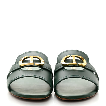 Christian Dior Calfskin 30 Montaigne Flat Slide Sandals 40 Leaf Green 2 of 8