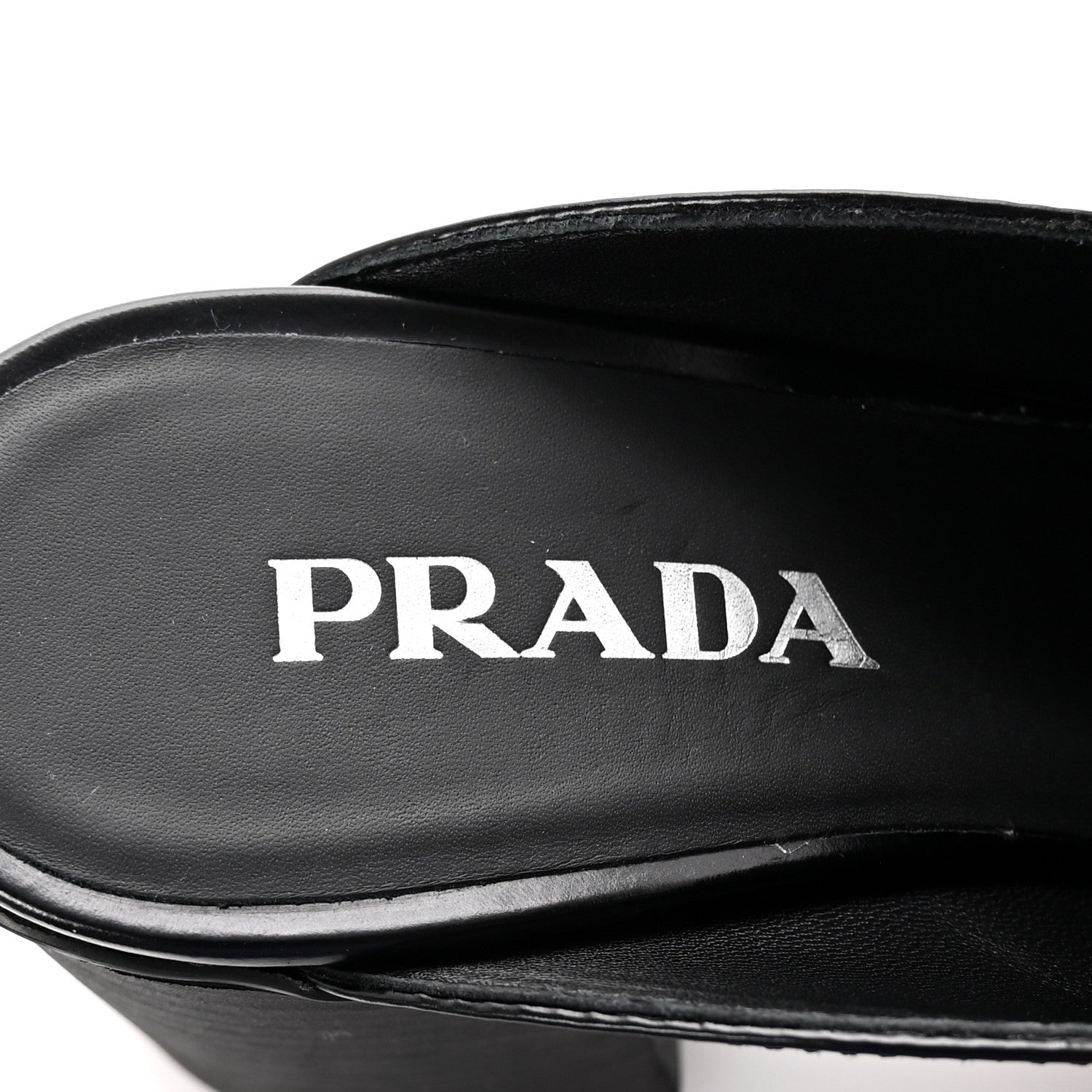 Prada Spazzolato Metal Triangle Logo Platform Loafer Mules 37.5 Black 8 of 9