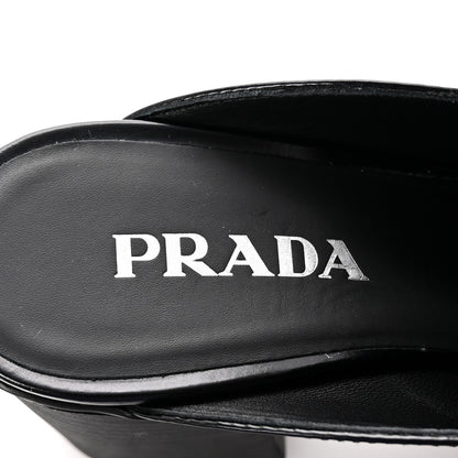Prada Spazzolato Metal Triangle Logo Platform Loafer Mules 37.5 Black 8 of 9