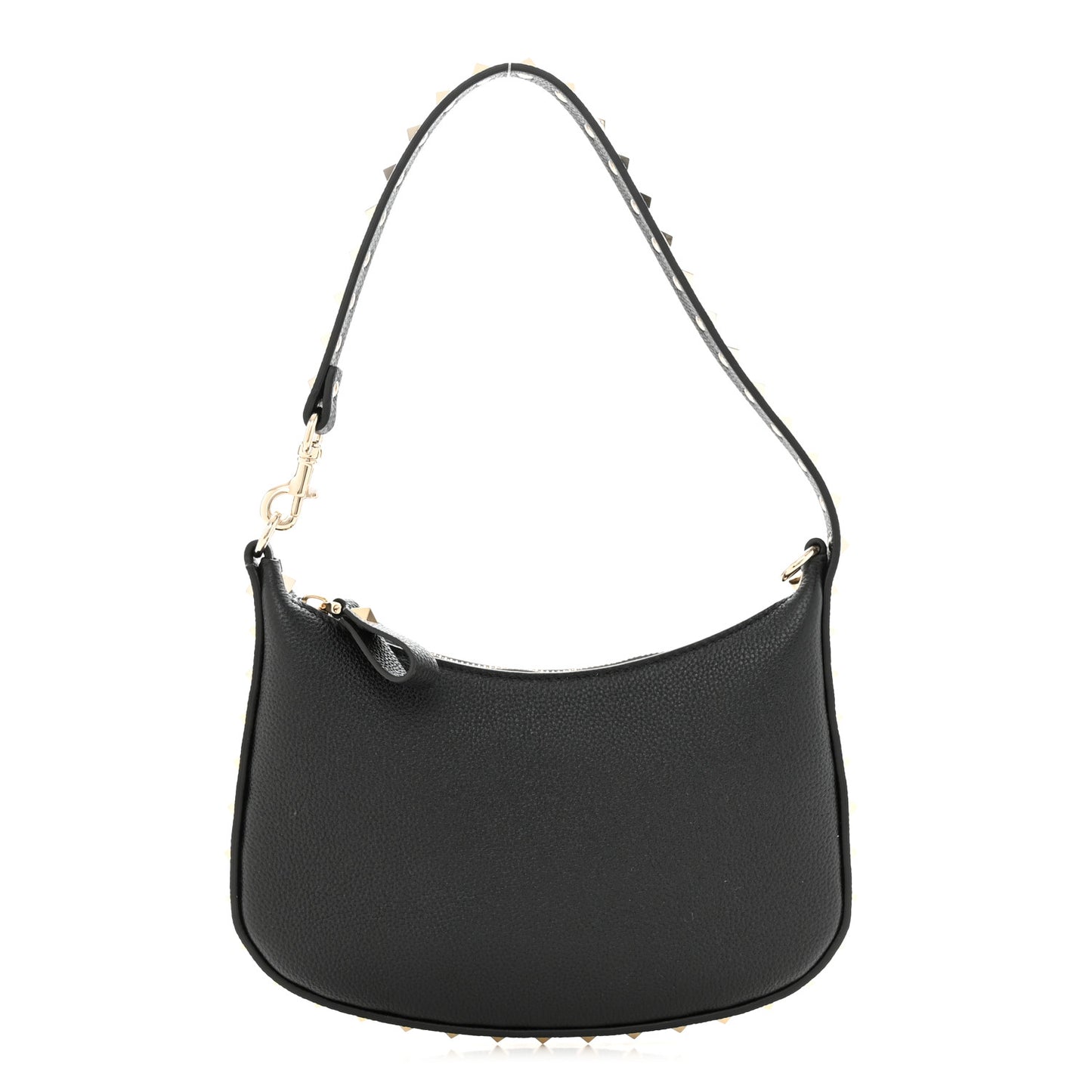 Grainy Calfskin Mini Rockstud Hobo Black