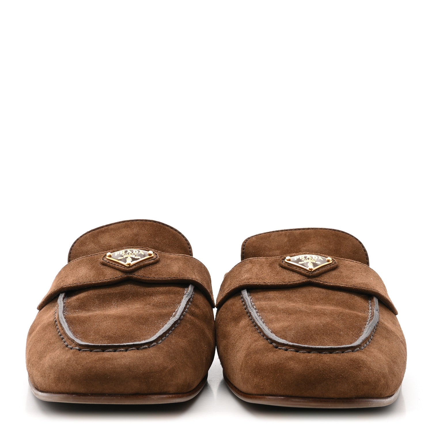 Prada Suede Metal Triangle Logo 10mm Loafer Mules 40 Cannella 3 of 8