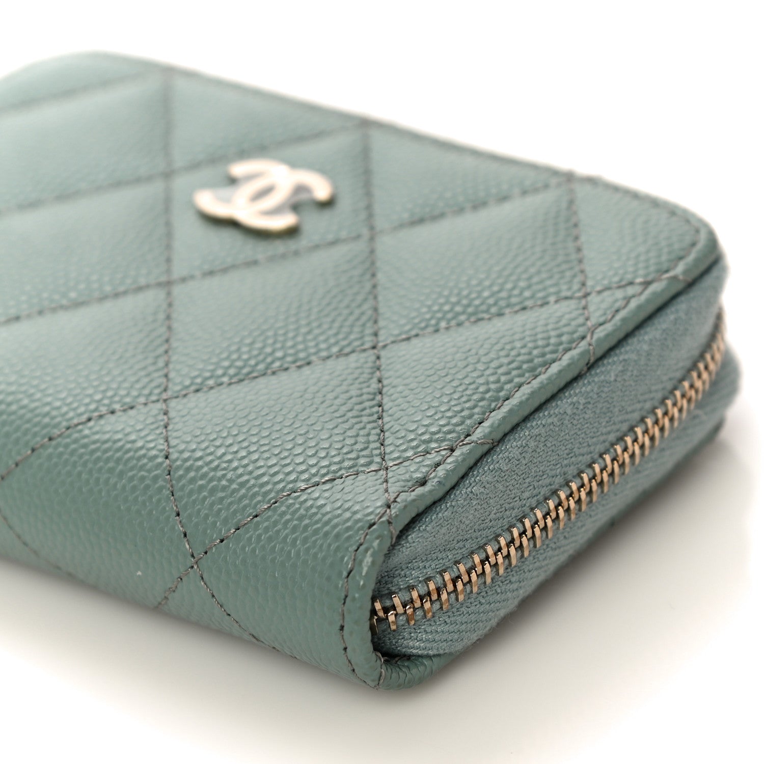 Chanel Caviar Quilted Zip Around Coin Purse Wallet Dark Green 6 of 11