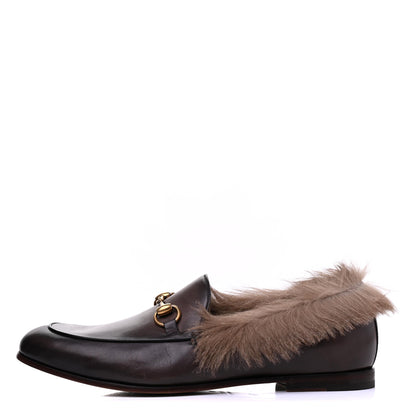 Gucci Calfskin Fur Mens Jordaan Loafers 7.5 Dark Brown Natural 1 of 14