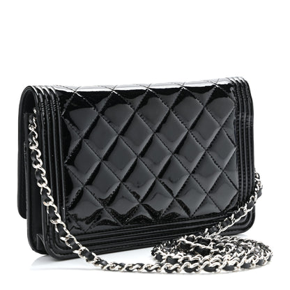 Chanel Patent Calfskin Quilted Boy Wallet On Chain WOC Black 3 of 12