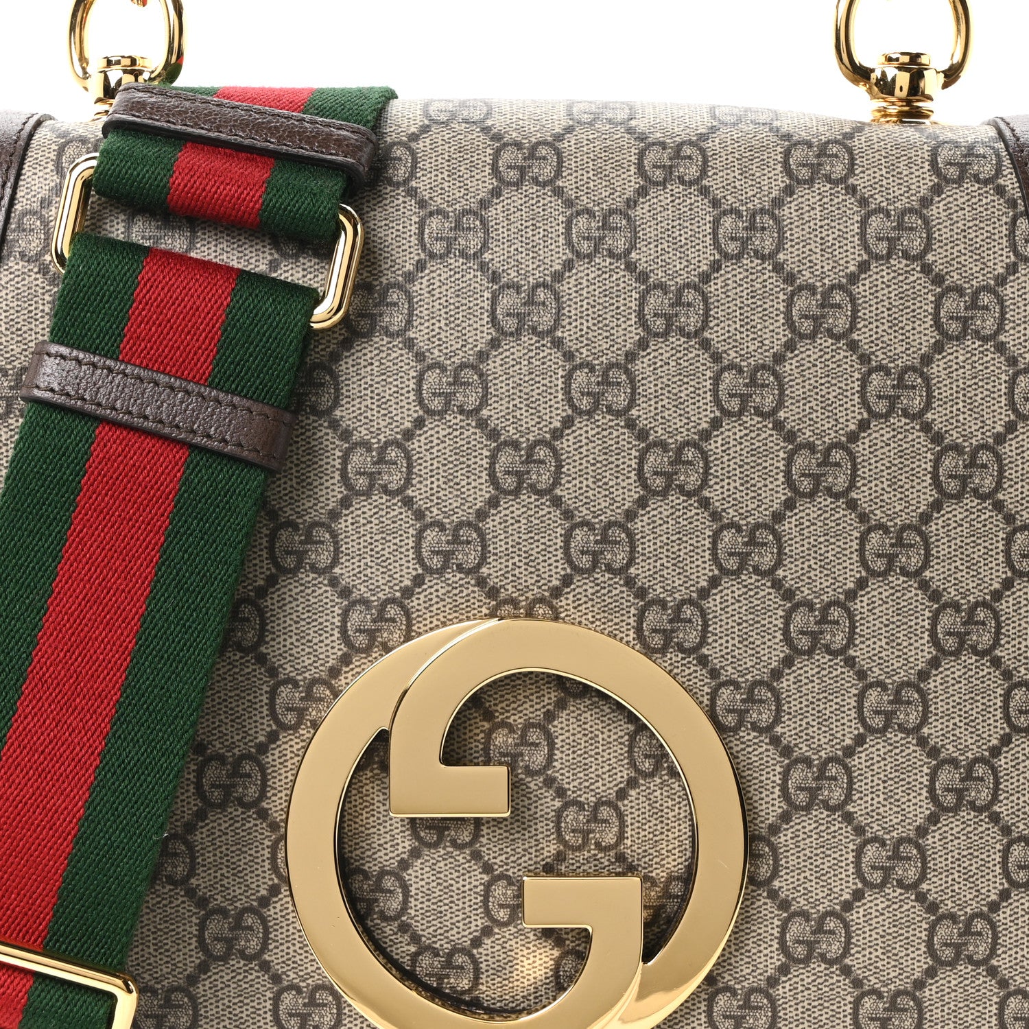 Gucci GG Supreme Monogram Textured Dollar Calfskin Web Medium Blondie Top Handle Shoulder Flap Bag Beige Ebony New Acero 8 of 10
