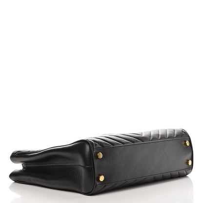 Saint Laurent Lambskin Matelasse Chevron Monogram Shopping Bag Black 4 of 9