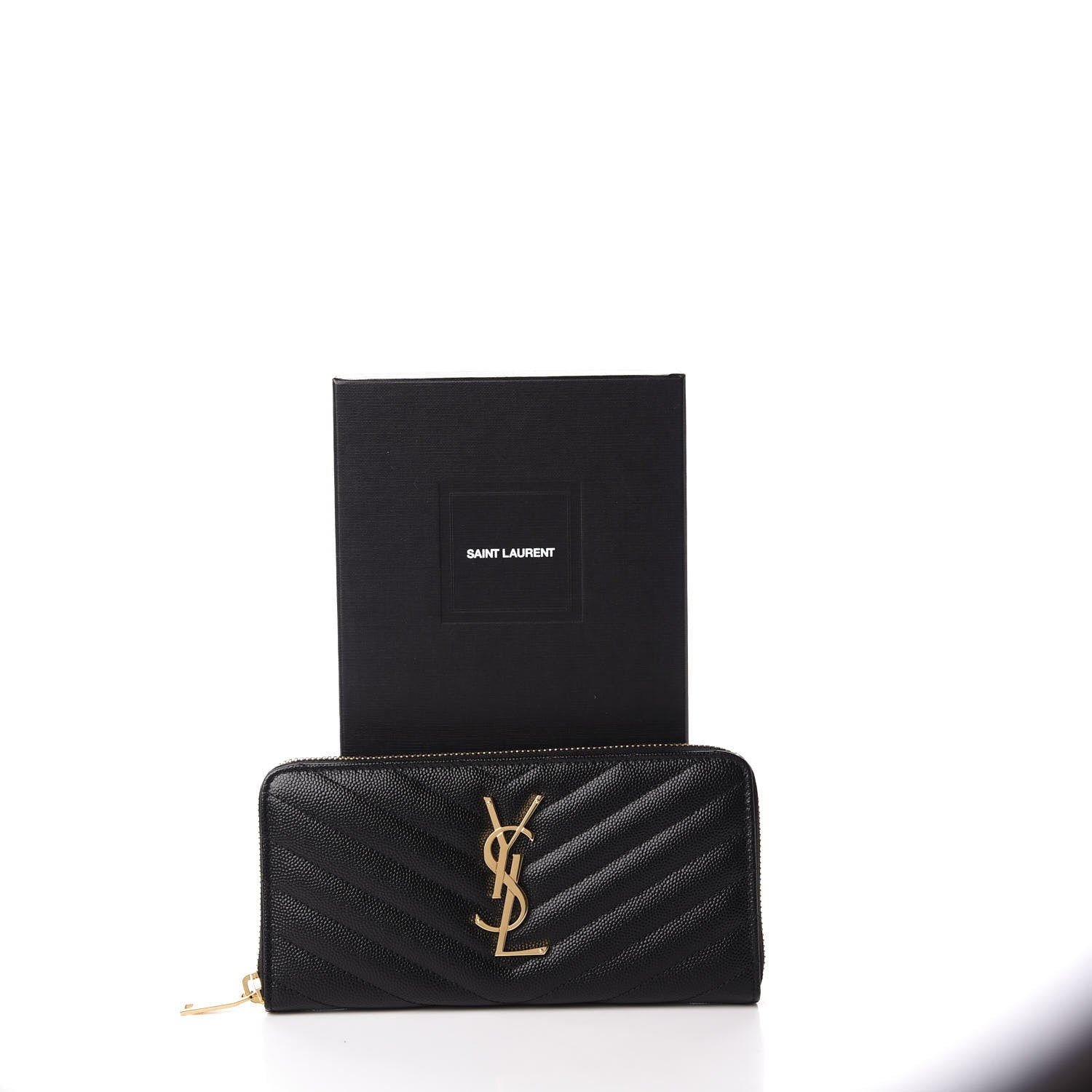 Saint Laurent Grain De Poudre Matelasse Chevron Monogram Zip Around Wallet Black 9 of 9