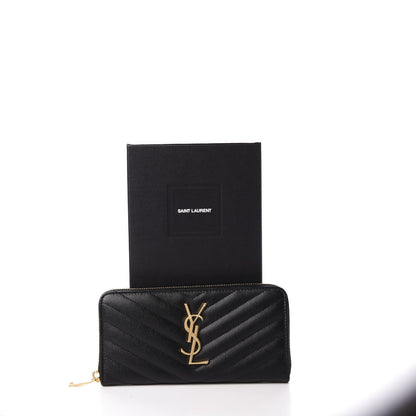 Saint Laurent Grain De Poudre Matelasse Chevron Monogram Zip Around Wallet Black 9 of 9