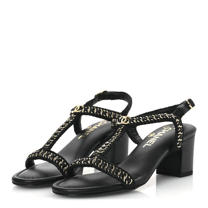 Chanel Lambskin CC Chain Braided Sandals 37 Black 4 of 11