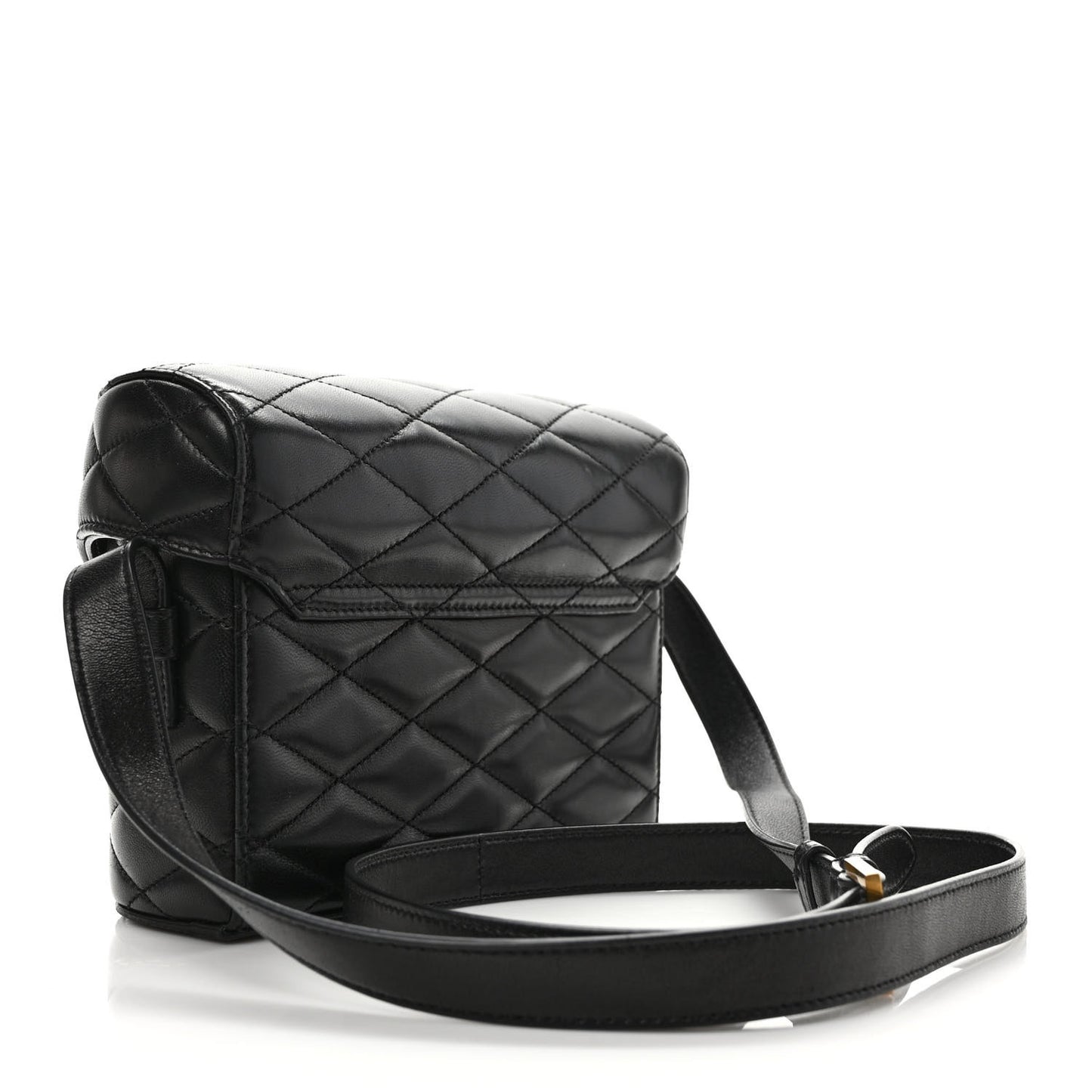 Lambskin Quilted Camera Crossbody Flap Bag Black
