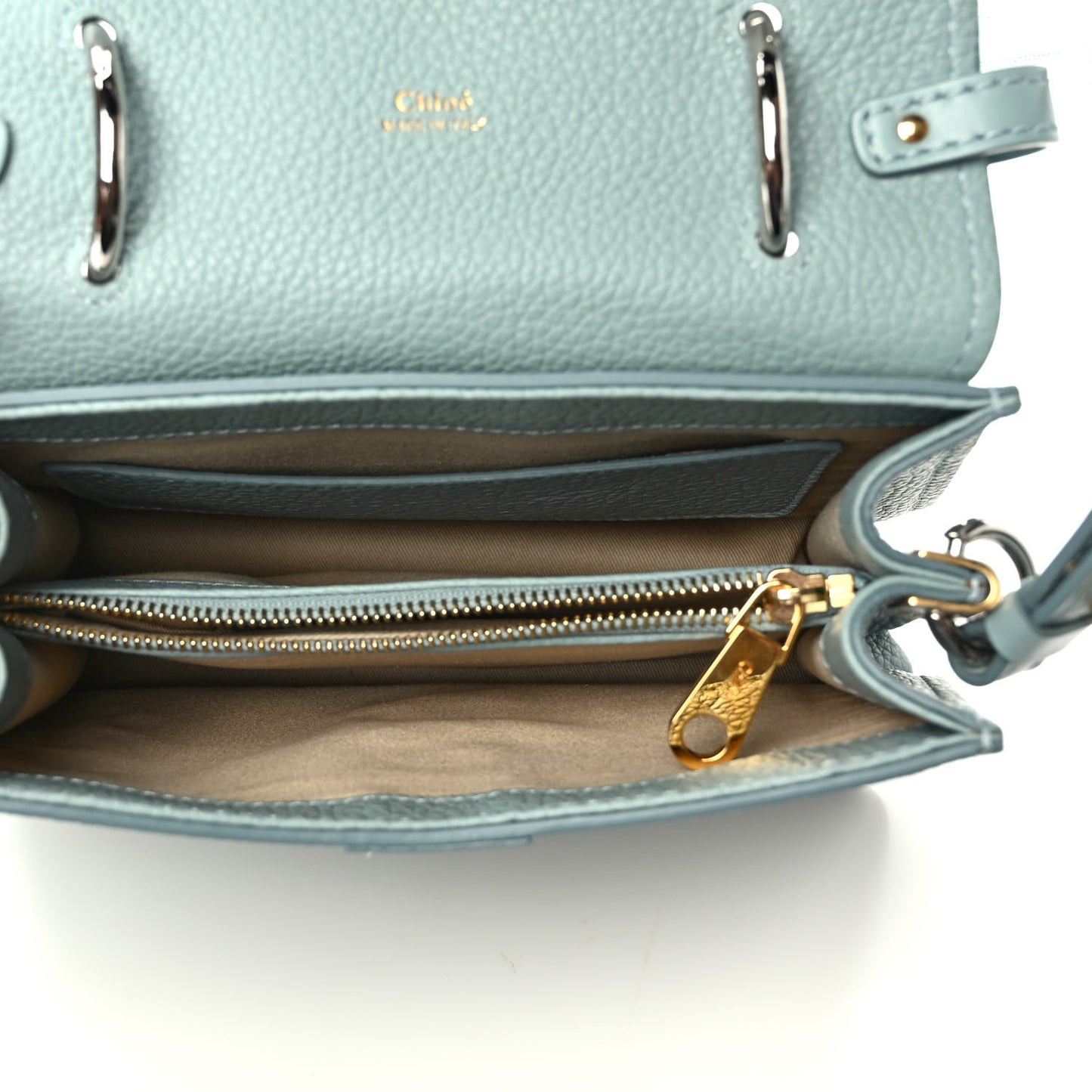 Shiny Grained Calfskin Small Aby Day Shoulder Bag Faded Blue