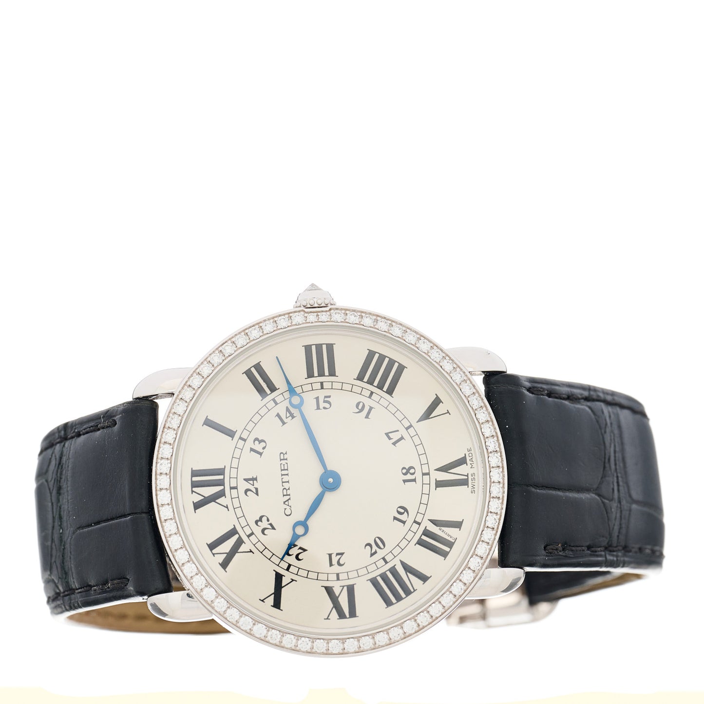 18K White Gold Alligator Diamond Bezel 36mm Ronde Louis Manual Winding Watch