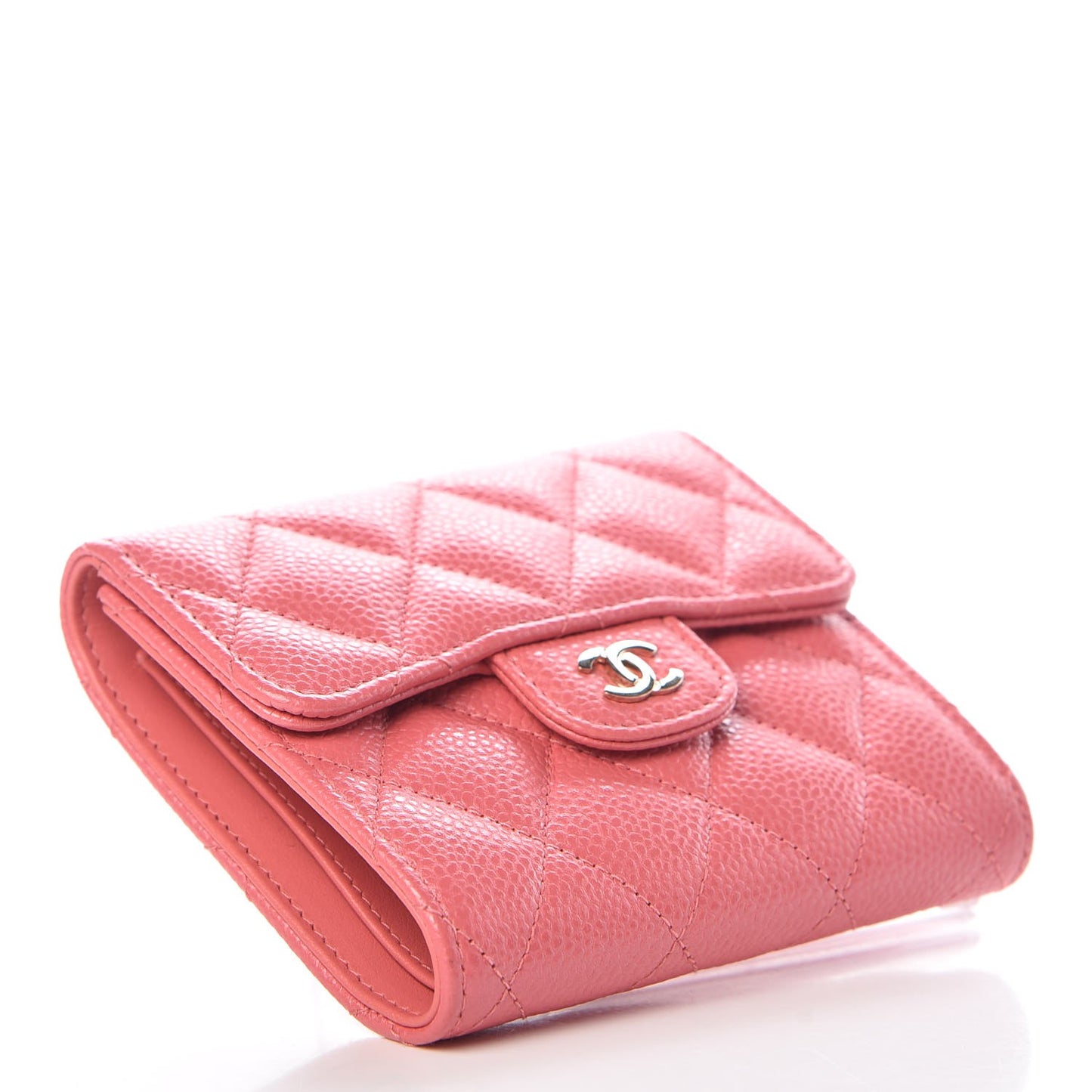 Caviar Quilted Compact Flap Wallet Pink