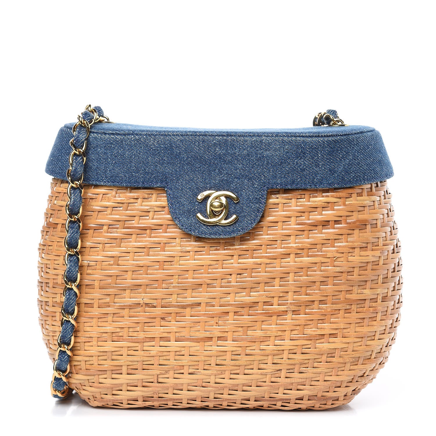 Chanel Denim Rattan Basket Shoulder Bag Blue 1 of 13