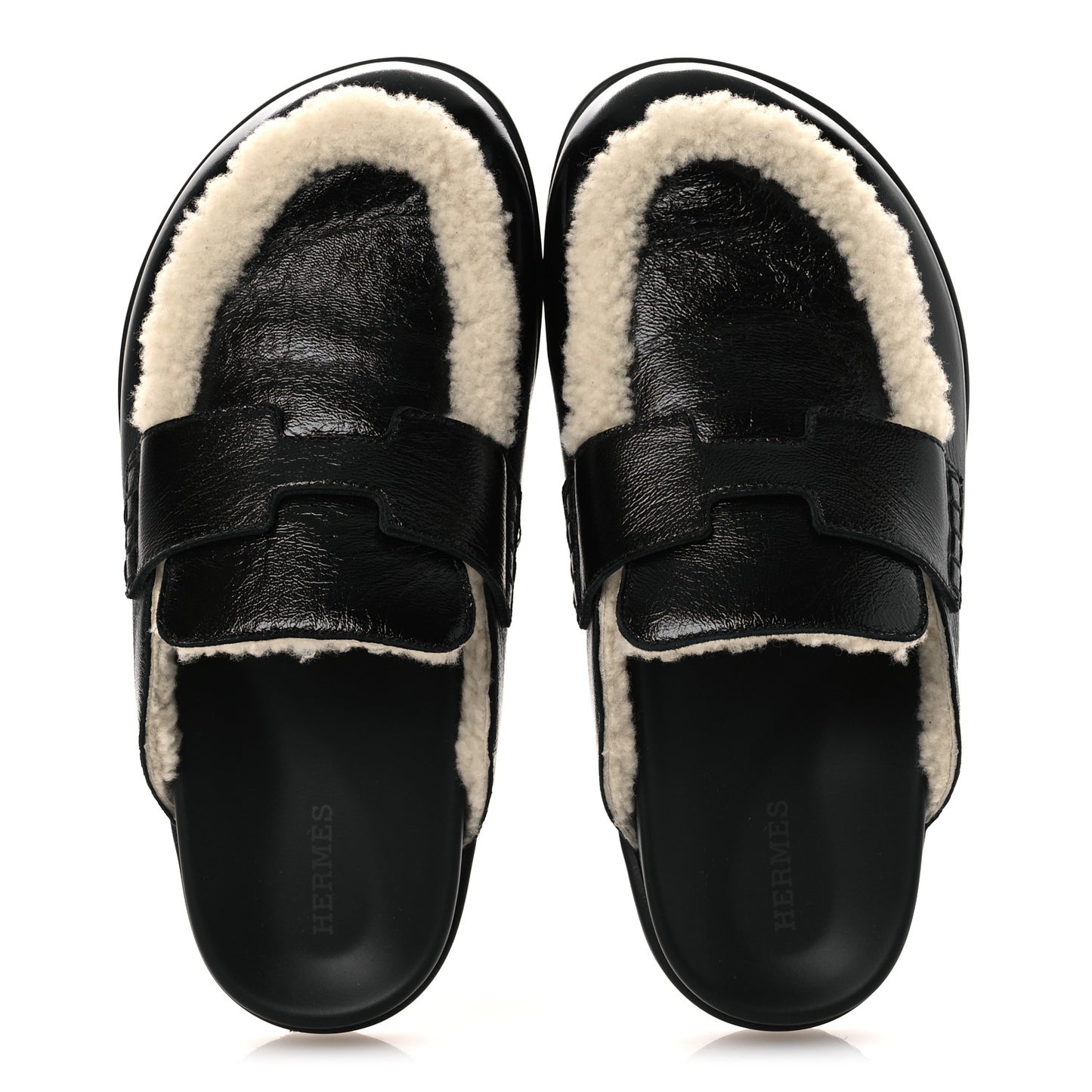 Glazed Nappa Shearling Shearling Go Mules 37.5 Black Ecru