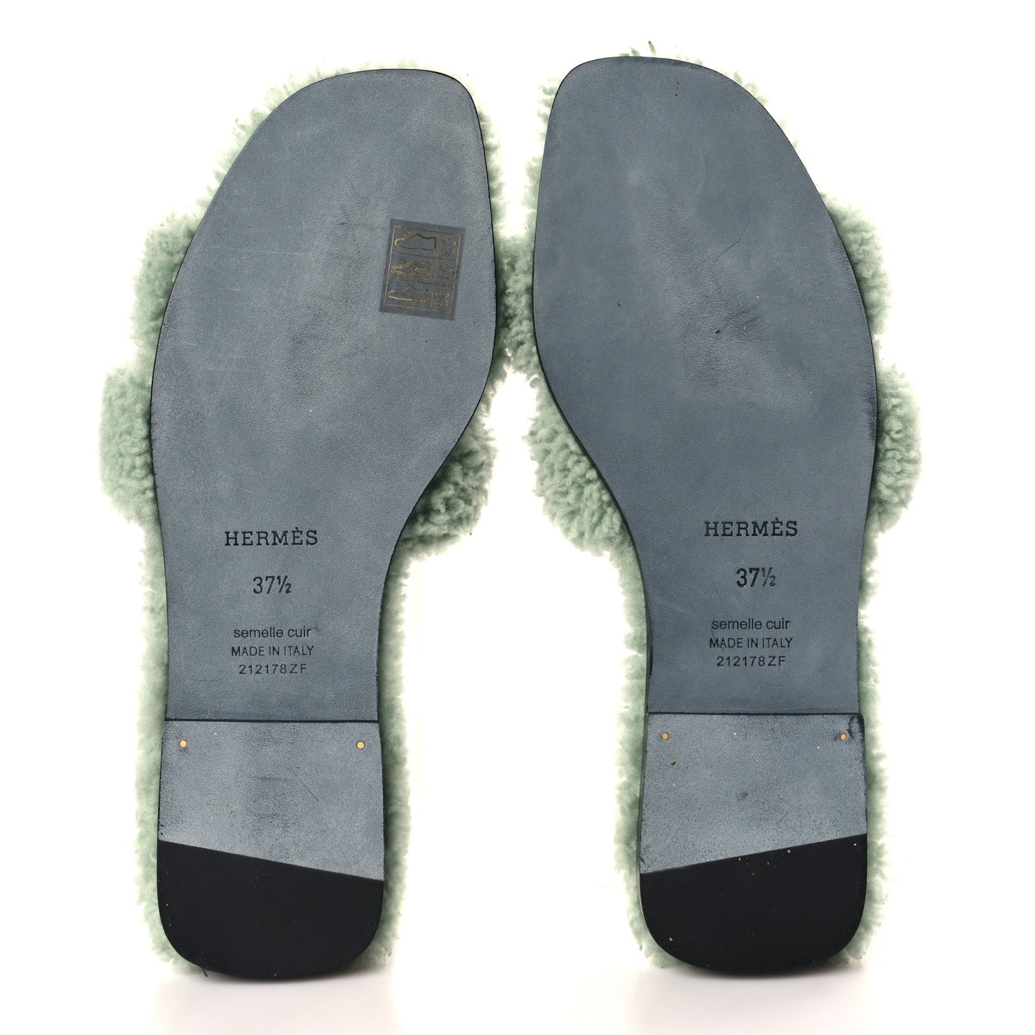 Hermes Woolskin Oran Sandals 37.5 Vert D’eau 5 of 8