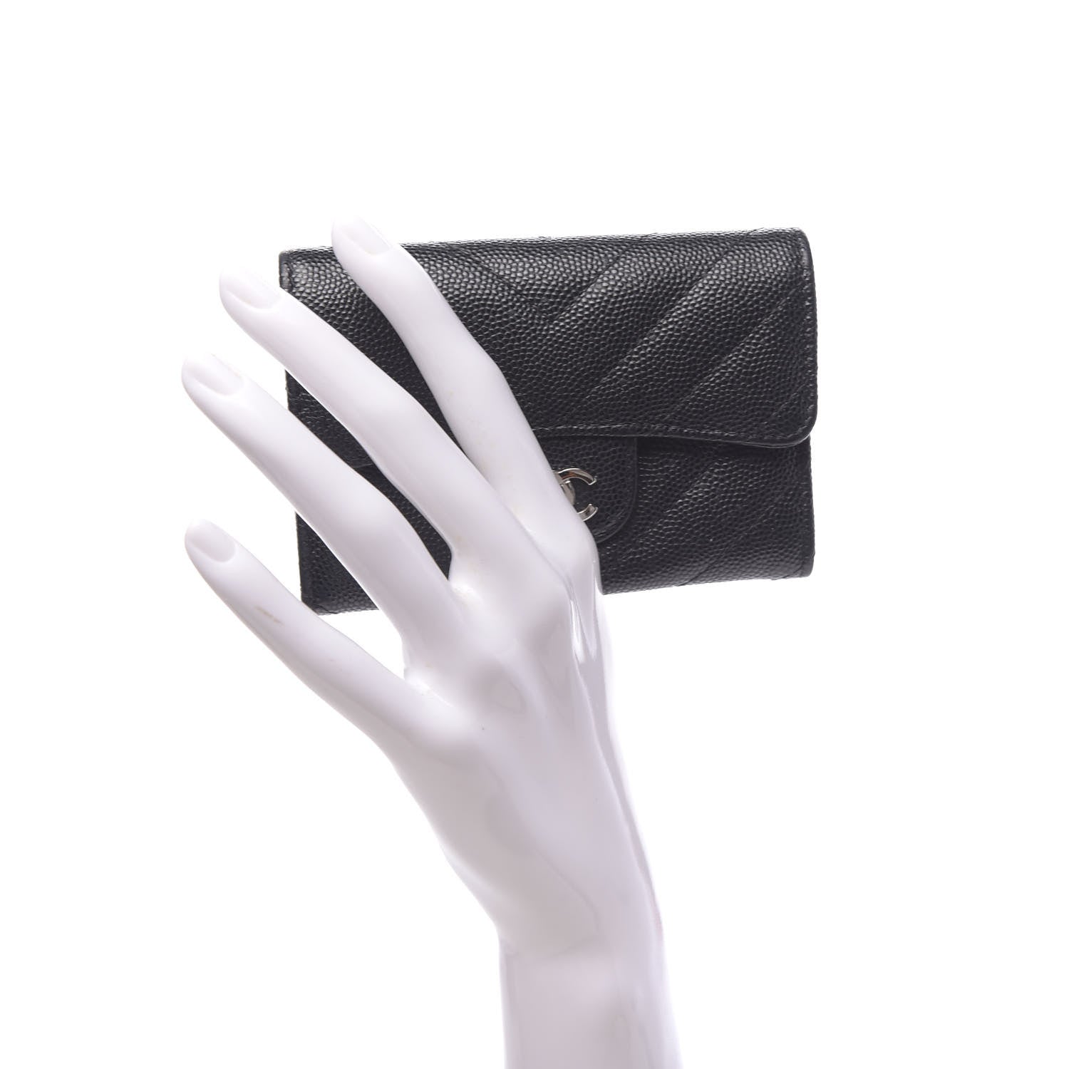 Chanel Caviar Chevron Quilted Flap Card Holder Black 2 of 9