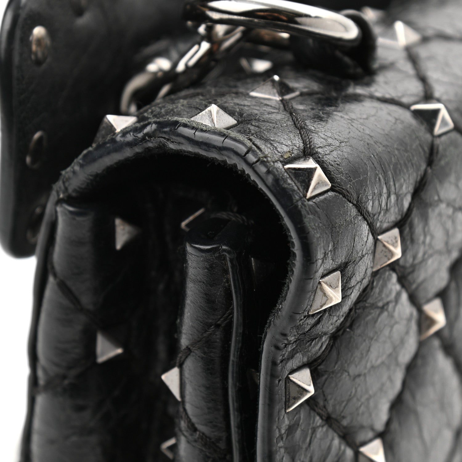 Valentino Garavani Craquele Nappa Small Rockstud Spike Shoulder Bag Black 9 of 10