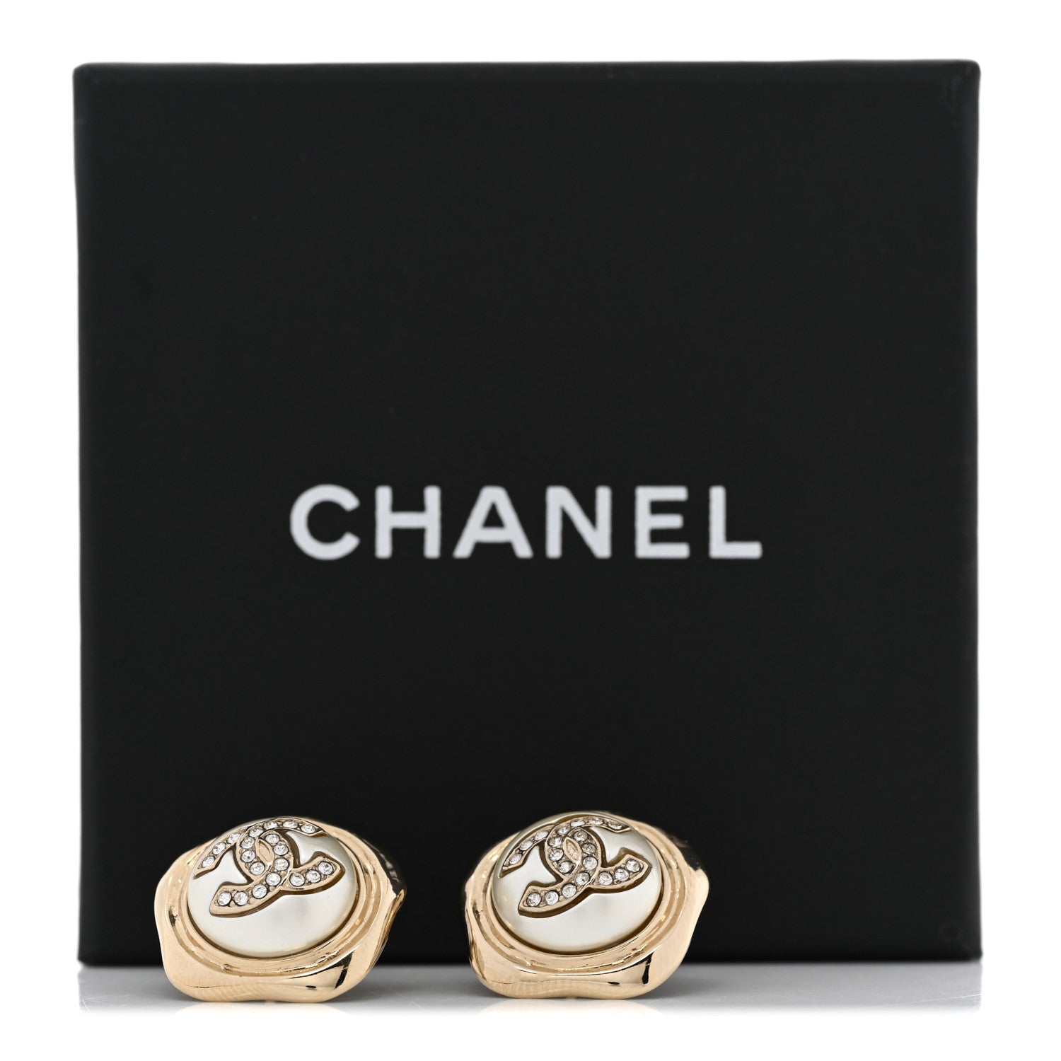 Chanel Metal Resin Crystal CC Earrings Gold 5 of 5