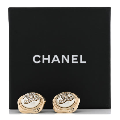 Chanel Metal Resin Crystal CC Earrings Gold 5 of 5