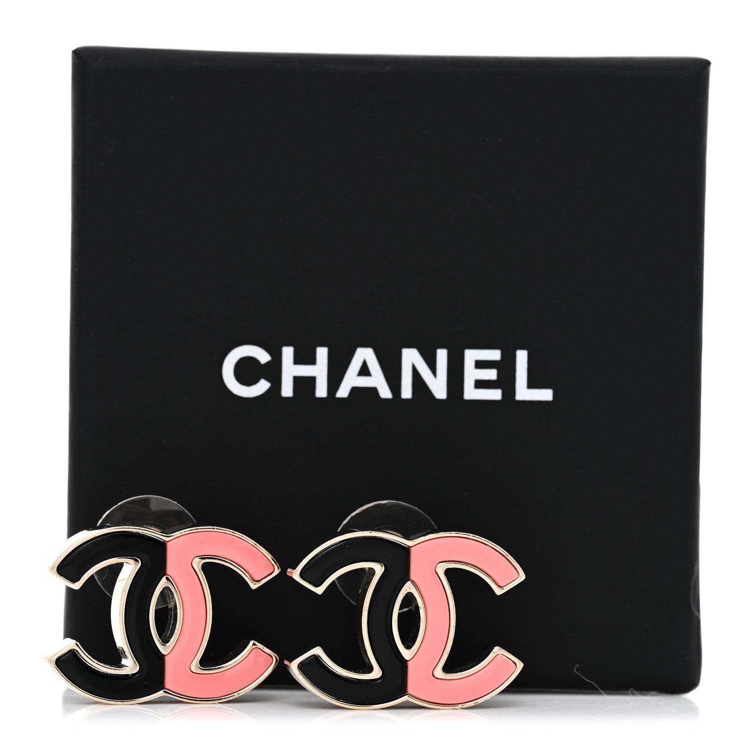 Chanel Enamel Large CC Earrings Black Pink 5 of 5