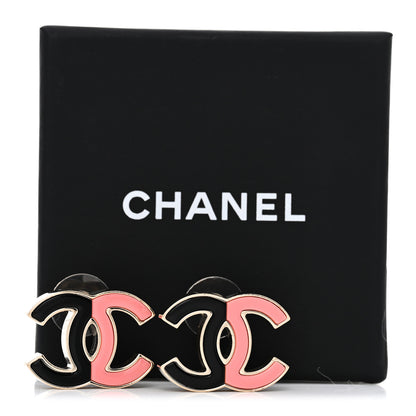 Chanel Enamel Large CC Earrings Black Pink 5 of 5