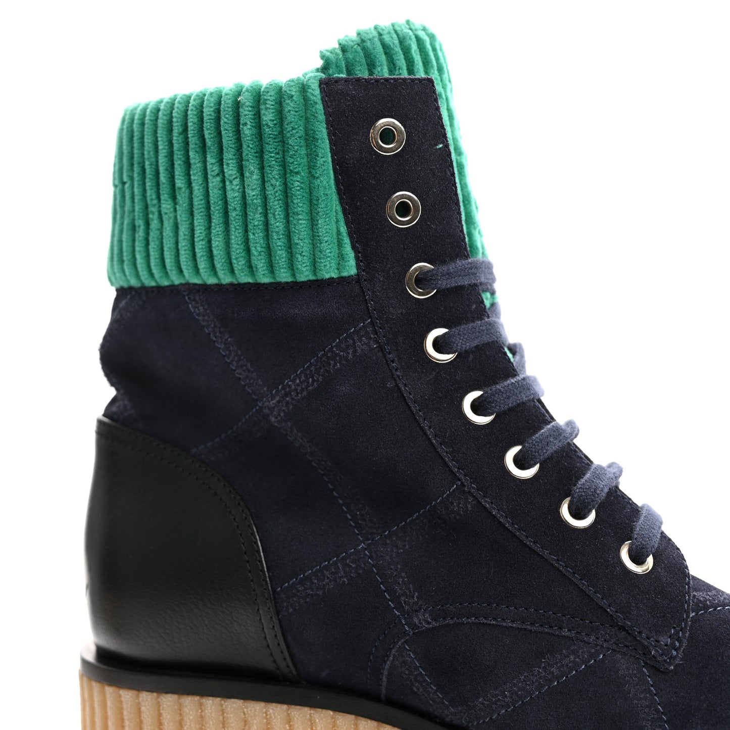Suede Calfskin Velvet Quilted CC Combat Boots 38.5 Navy Green Black