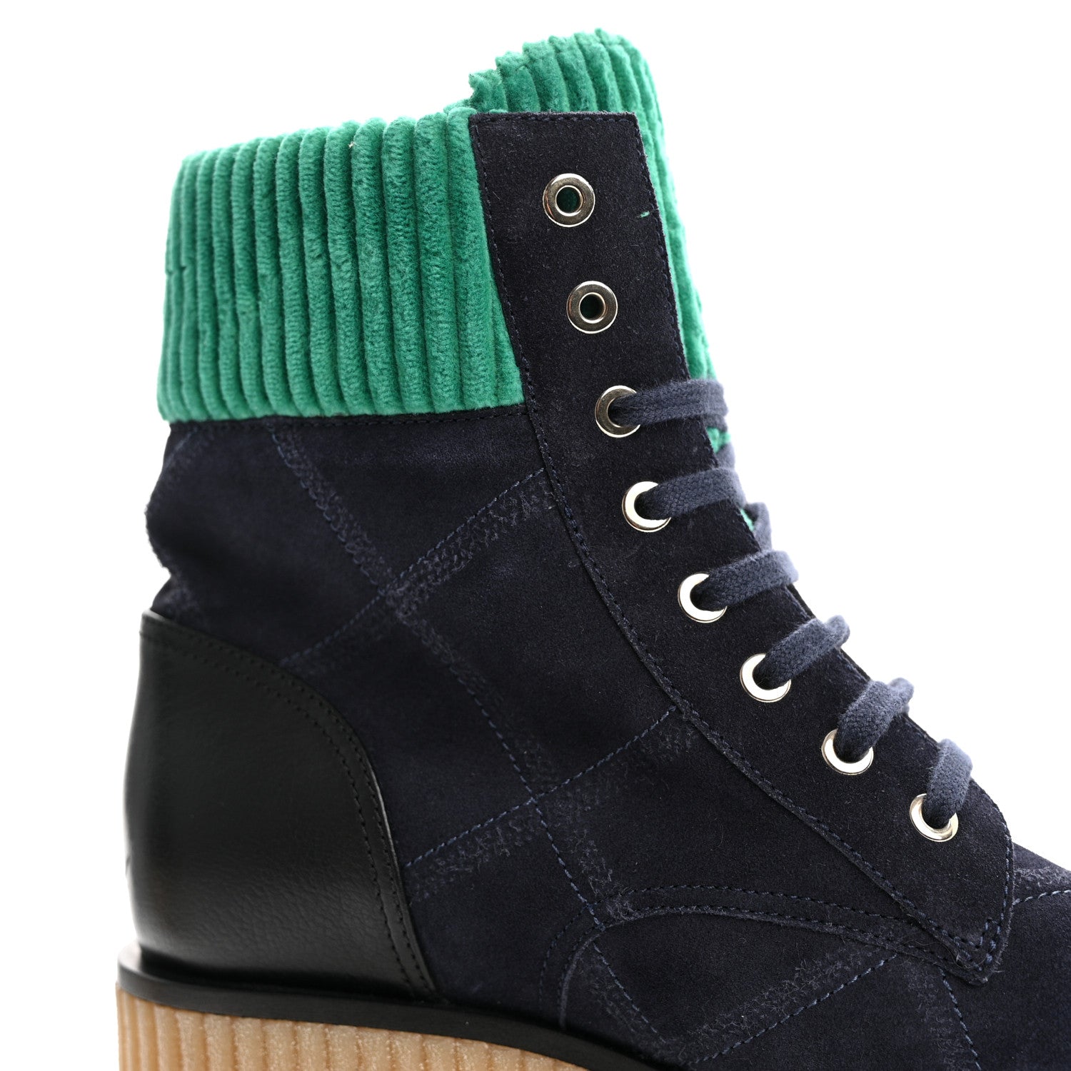 Chanel Suede Calfskin Velvet Quilted CC Combat Boots 38.5 Navy Green Black 11 of 12