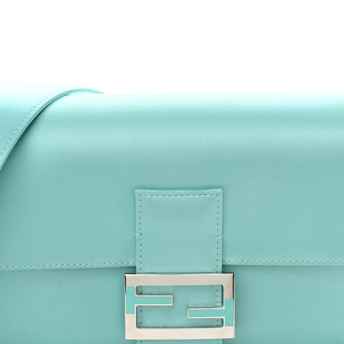 X TIFFANY Satin Nappa Silver Baguette Blue Tiffany Silver