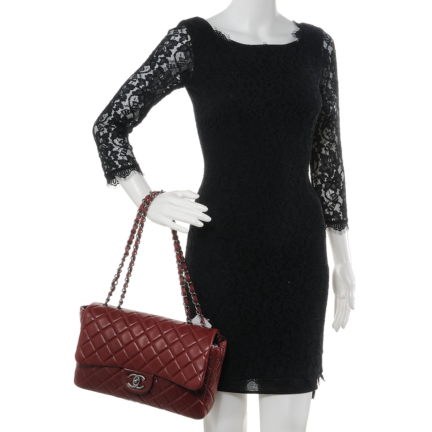 Chanel Lambskin Jumbo Single Flap Dark Red 2 of 8