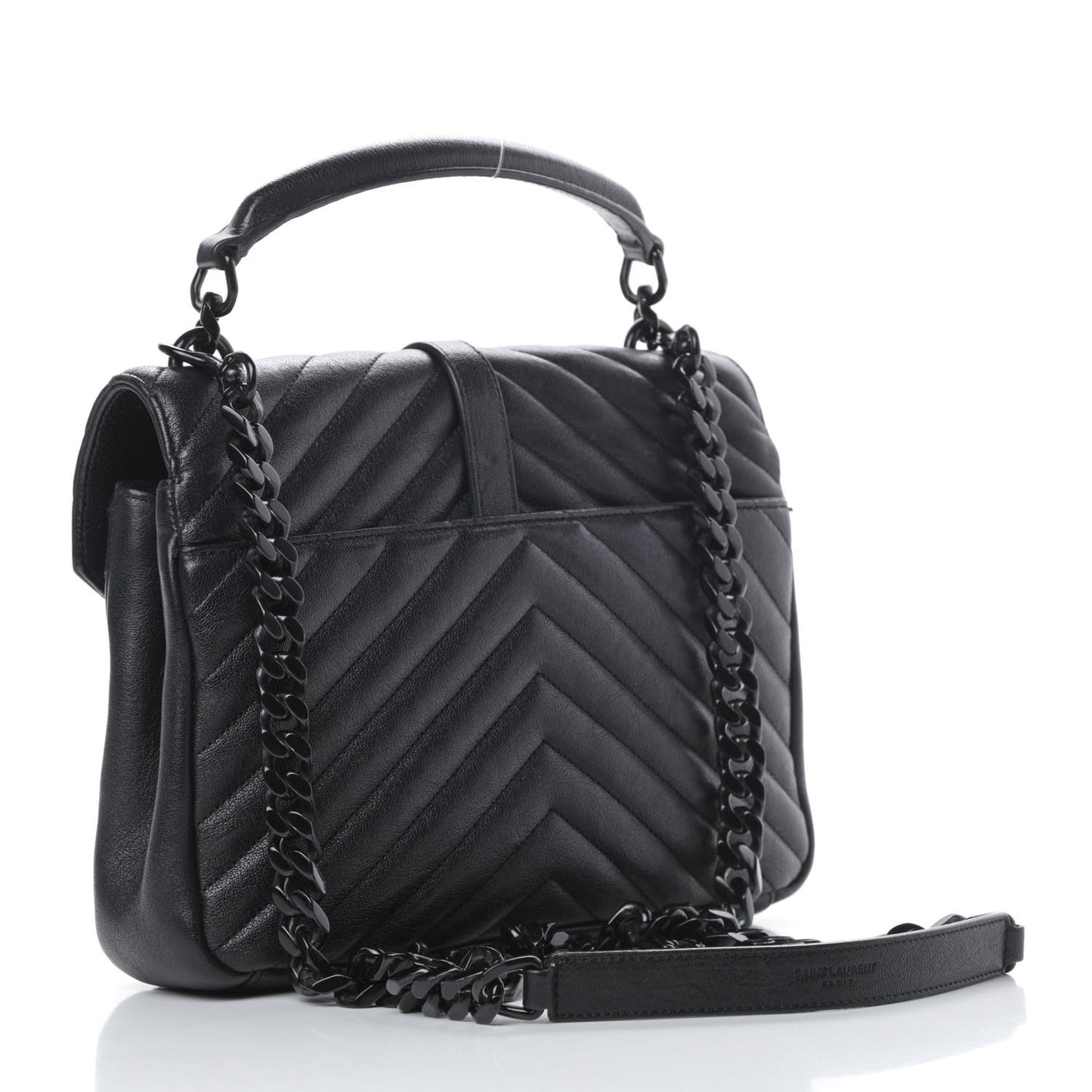Sheepskin Matelasse Chevron Monogram Monochrome Medium College Bag Black