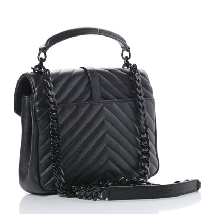 Saint Laurent Sheepskin Matelasse Chevron Monogram Monochrome Medium College Bag Black 3 of 13