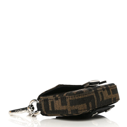 Fendi Recycled Fabric Jacquard Vitello Grace FF 1974 Nano Baguette Charm Tobacco Moro Black 4 of 10