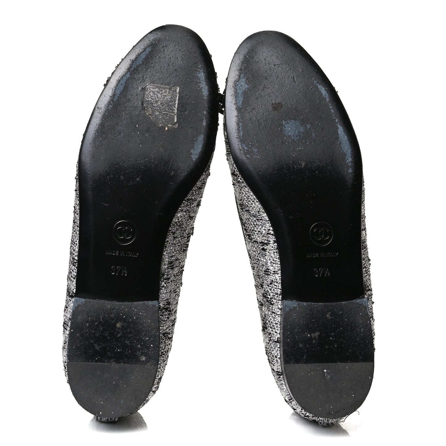 Tweed Sequin Cap Toe Ballerina Flats 37.5 Black Blue