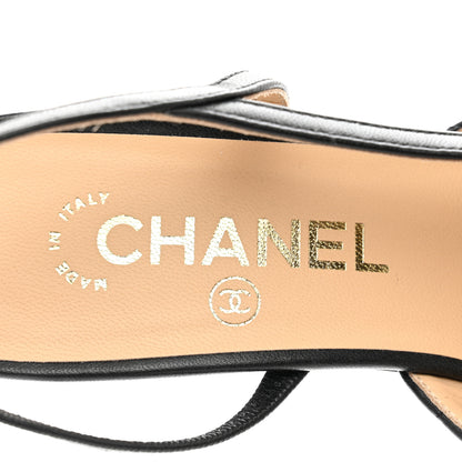 Chanel Lambskin Patent Calfskin Quilted Cap Toe CC Slingback Pumps 38 Black 7 of 8