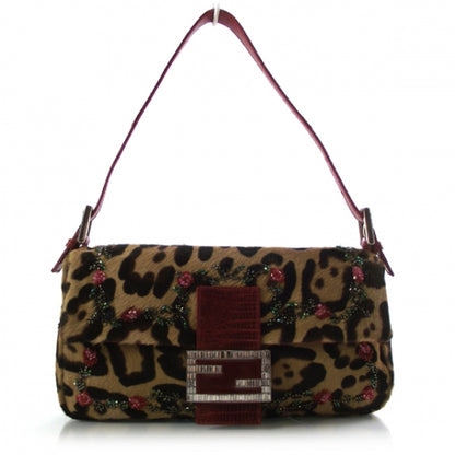 Fendi Calf Hair Leopard Print Beaded Floral Baguette Multicolor 1 of 12