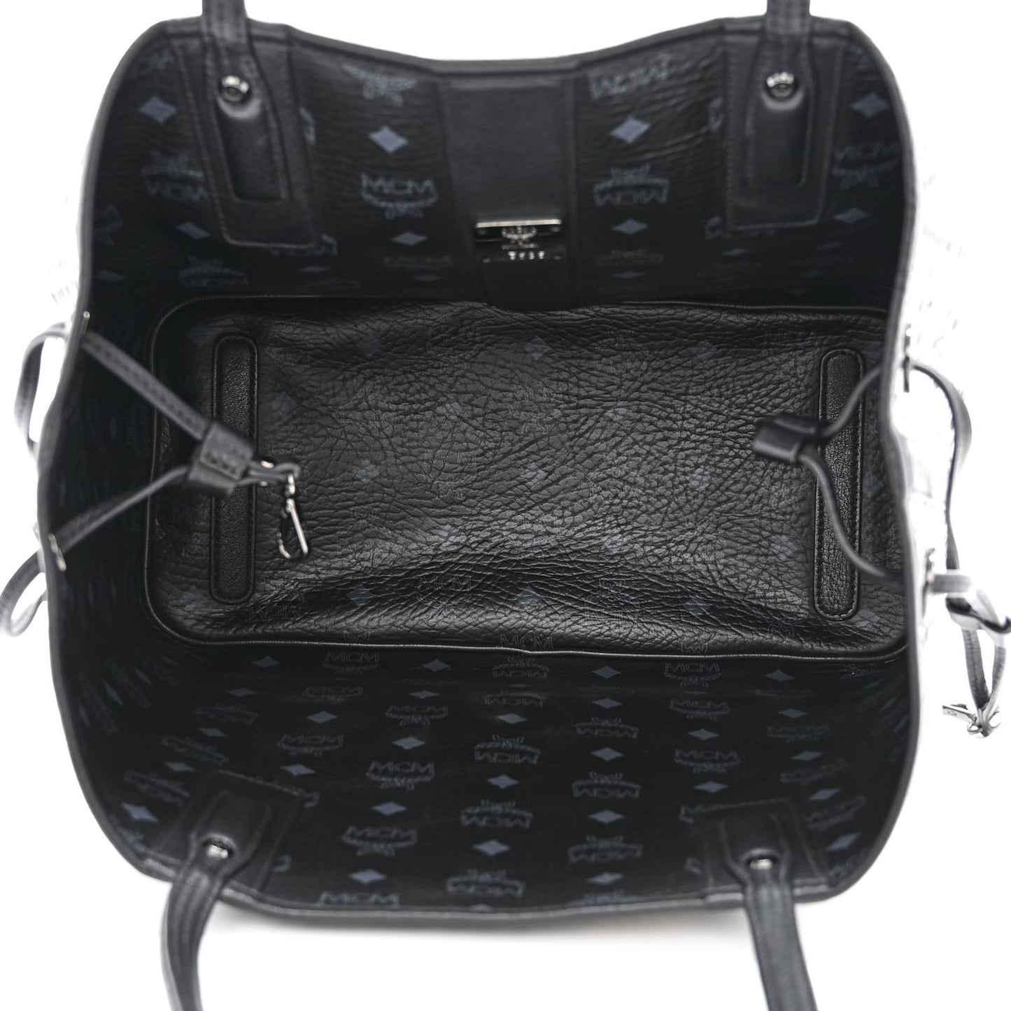 Grained Calfskin Visetos Medium Liz Reversible Shopper Tote Black
