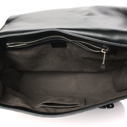 Gucci Guccissima Signature Medium Double Buckle Flap Messenger Bag Black 5 of 11