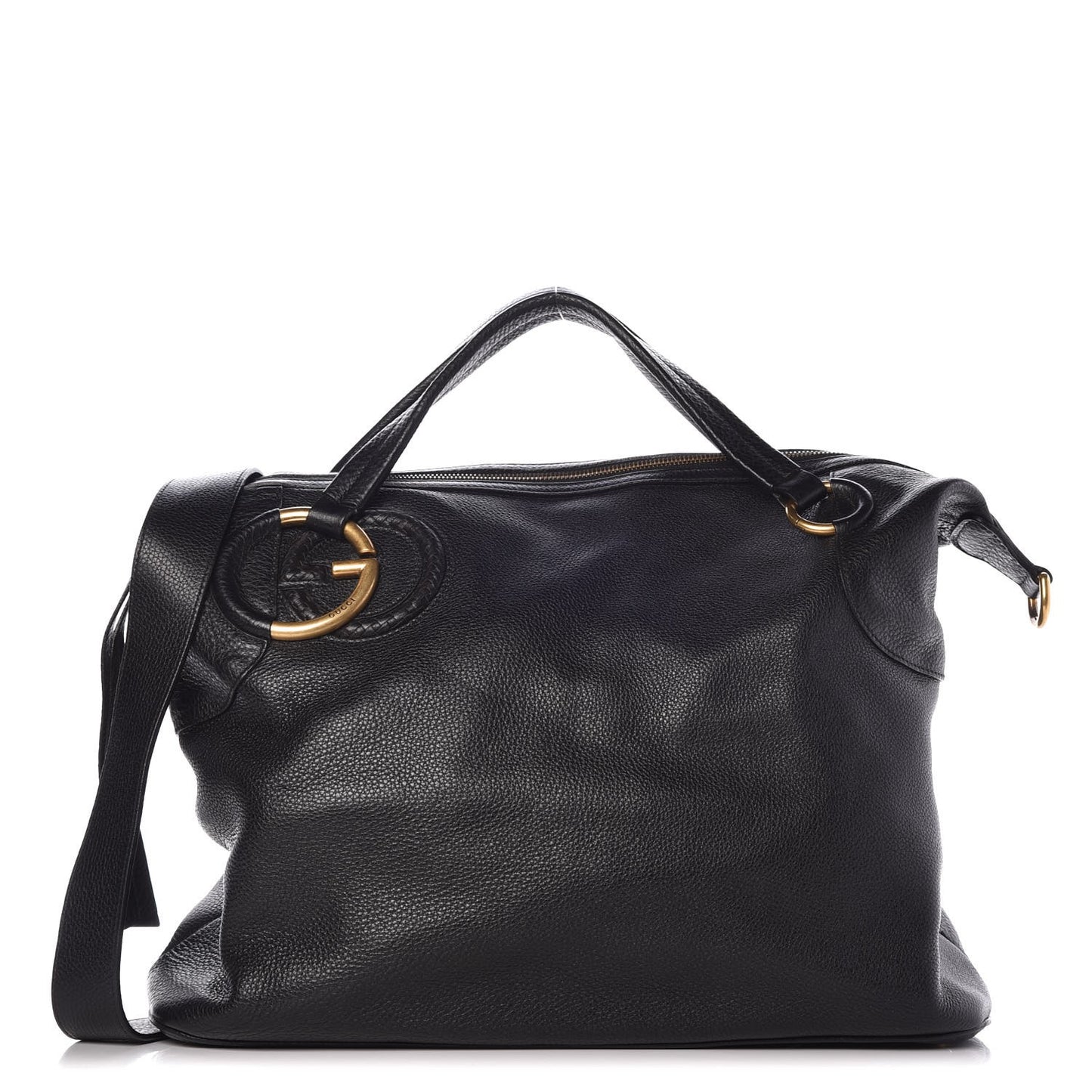 Pebbled Calfskin Twill Medium Top Handle Satchel Black