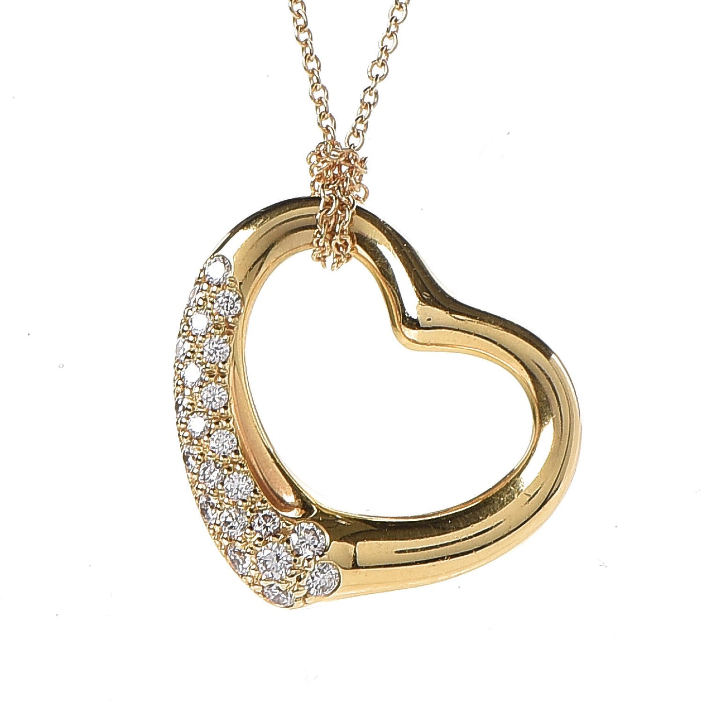 18K Yellow Gold Diamond 22mm Elsa Peretti Open Heart Pendant Necklace