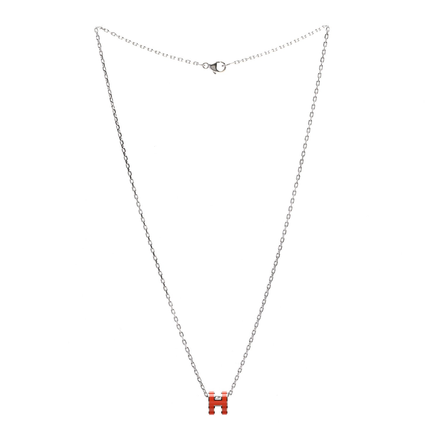 Hermes Lacquered Palladium Mini Pop H Pendant Necklace Orange 4 of 7