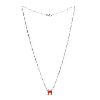 Hermes Lacquered Palladium Mini Pop H Pendant Necklace Orange 4 of 7